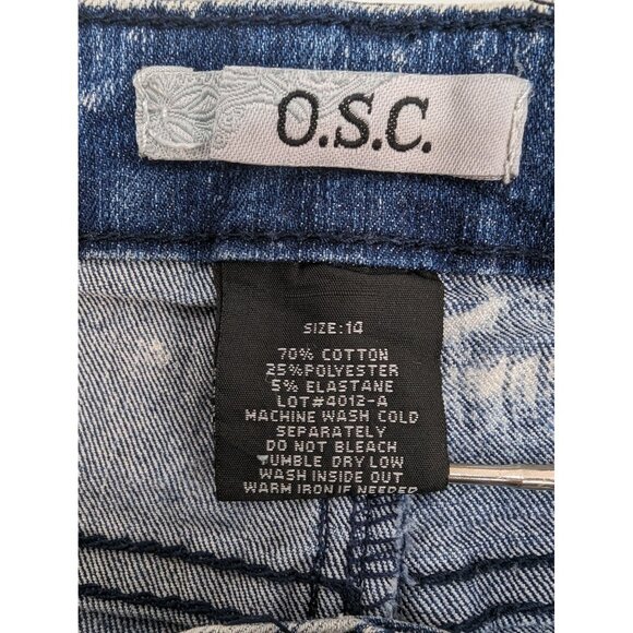 O.S.C. Bobens Trading Co NY Junior Jean Shorts Acid Wash Rhinestones Size 14 - Picture 11 of 11